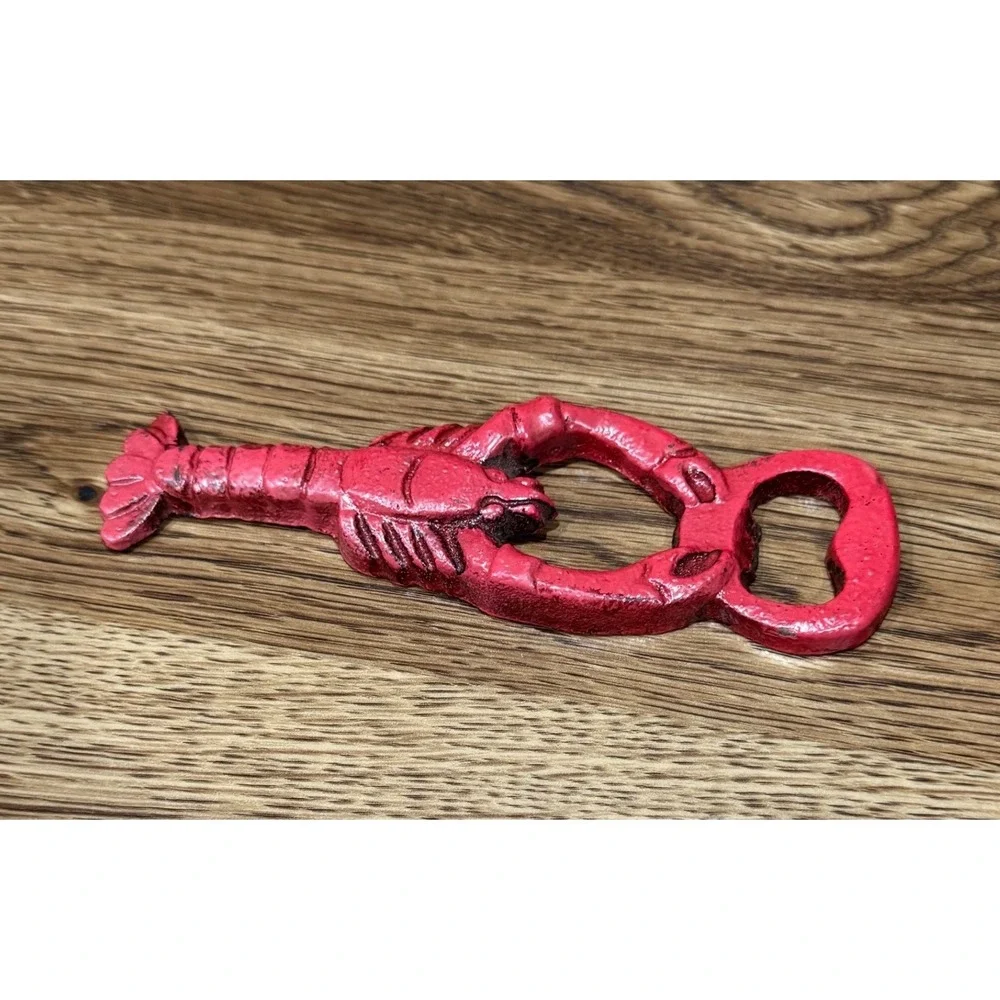 Vtg Red Cast Iron Lobster Bottle Opener Nautical Coastal Bar Man Cave Crawfish